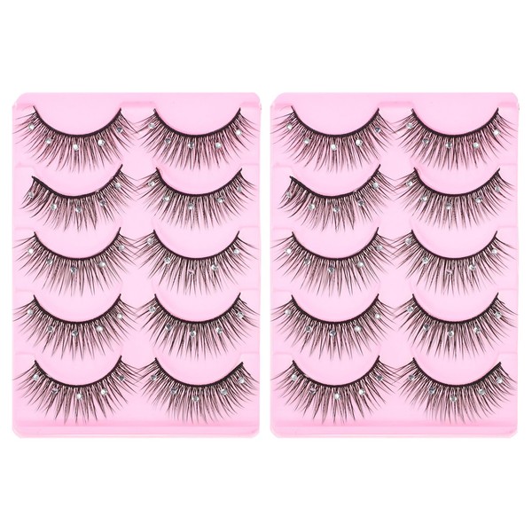 Beavorty 10pairs Reusable Makeup Eyelashes with Diamonds Dense Fluttering Lashes