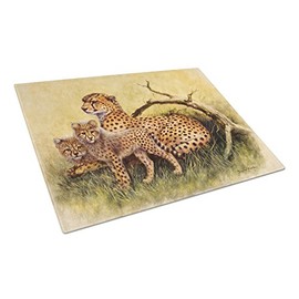 Caroline's Treasures BDBA0113LCB Cheetahs by Daphne Baxter Glass Cutting Board Large Decorative Tempered Glass Kitchen Cutting and Serving Board Large Size Chopping Board