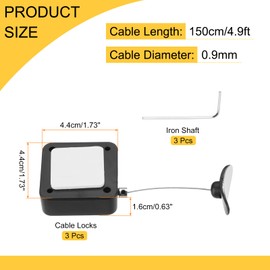 MECCANIXITY 4.9 ft Retractable Cable Lock with Adhesive Arc Patch Remote Control Security Lock with Adjustable Cord Tether Anti Theft for Laptop, TV, 600g, Black, 3 Pack