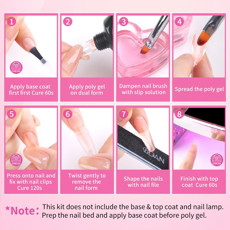 BQAN Poly Nail Gel, 2 Pcs Clear Poly Extension Gel