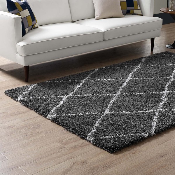 Modway Toryn Diamond Trellis 5x8 High Pile Shag Area Rug