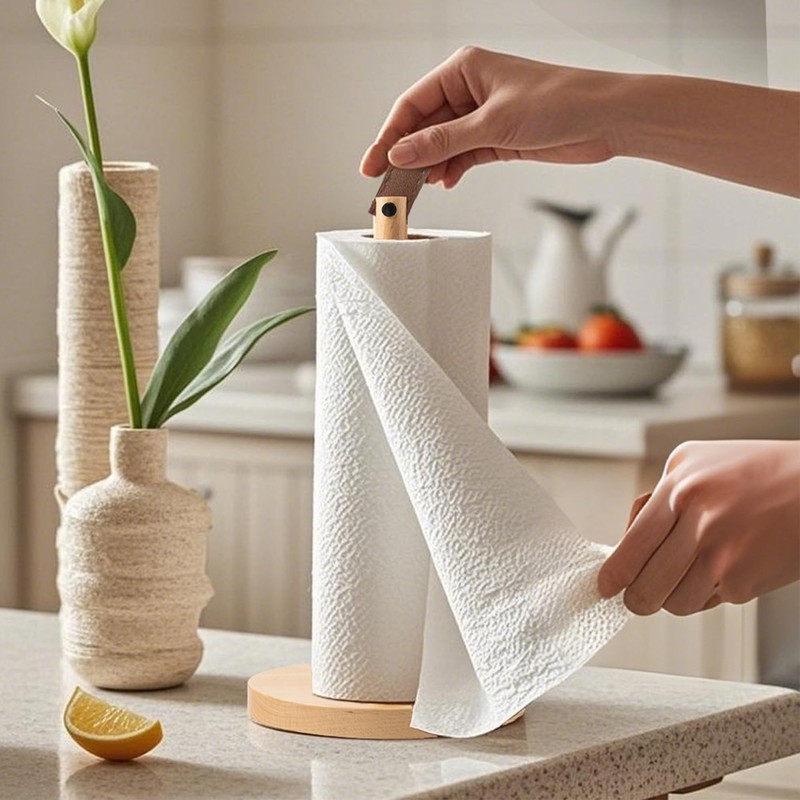 WORHE Wooden Paper Towel Holder with Leather Handle 1 Pack