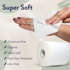 Essentials Ultra Soft Organic Bamboo Toilet Paper, Extra Thick 3 Ply Chemical Free Tissue Paper, Non Toxic, and PFAS Free, Sustainable Septic Safe Toilet Paper by GoTo Wipes (350 Sheets, 12 Pack)