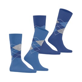 Burlington Men's Everyday Argyle M So Cotton Patterned Socks (Pack of 2), Blue Cornflower Blue 6337
