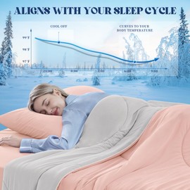 FineMay Cooling Comforter Queen Size, Double-Sided Cooling Blanket for Hot Sleepers & Night Sweats, Arc-Chill Q-Max > 0.4 Breathable Ice Blanket, Lightweight Cold Comforter (80''x90'', Pink)