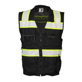 Safety Vest SU500B-M Black Enhanced Visibility Professional Utility Vest | Solid Poly/Cotton | Reflective Material | Durable and Funtional | Padded Neck (Size M)