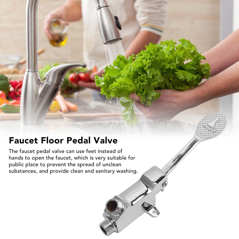 Faucet Foot Pedal Valve Silver Stainless Steel Water Saving Floor
