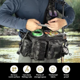 THKFISH Fishing Tackle Bag Fishing Sling Pack Portable Fly Fishing Bag Tackle Box Bag with Rod Holder A.Greencamo-S Size