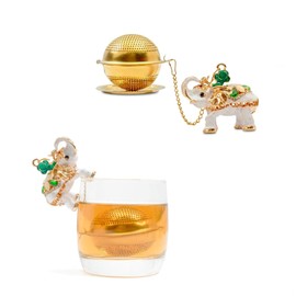 gloriousliving Stainless Steel Metal Tea Ball, 1.37-inch Tea Strainer, Crystal Elephant Tea Infuser for Loose Leaf Tea and Christmas Gift（White）