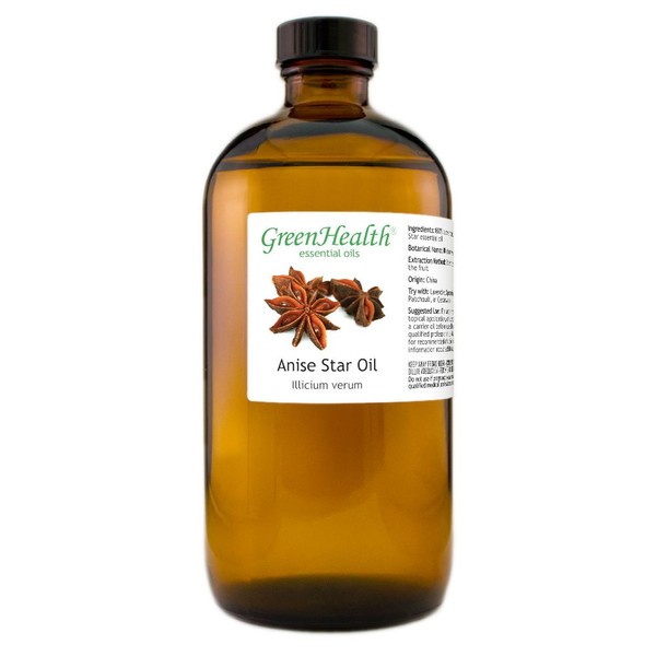Anise Star Essential Oil - 16 fl oz (473 ml) Glass Bottle w/Cap - 100% Pure Essential Oil - GreenHealth