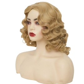Salaibs Blonde Finger Wave Wig Curly Long Wig Vintage Wigs for Women Lady Synthetic Heat Resistant Full Wigs 1920s Cosplay Costume Wig