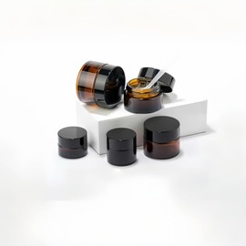 9 Pss 5g Small Glass Jars with Lids and Inner Liners,Amber Cream jar Cosmetic Container Storage Jars,Refillable Travel Jars Makeup Sample Containers for Lip Balm, Eye Cream,Lotion,Cosmetic