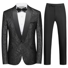 Rogers & Morris Floral Tuxedo Suit Set for Men Regular 2 Piece Jacket and Black Pants Black 3XL