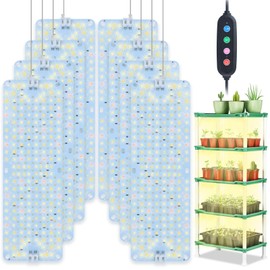 8Pack Panel Grow Lights for Indoor Plants, Seed Starting, Vegetables with Auto On/Off Timer, 10W Full Spectrum Under Cabinet LED Plant Growing Lamps for Greenhouse, Plug-and-Play Connect Freely