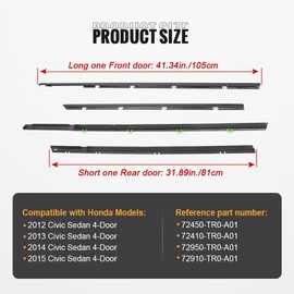 GZYF 4PCS Weatherstrip,Window Weather Stripping Moulding Trim Seal Belt for Honda Civic 2012 2013 2014 2015, Door Outside Trim Seal Belt, Replace#72450-TR0-A01 72410-TR0-A01 72950-TR0-A01,Black