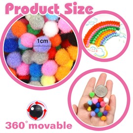 TOAOB 2000Pcs Assorted Pom Poms Multicolor Fuzzy Craft Pompoms Balls Wiggle Eyes for Hobby Supplies and DIY Crafts Decorations