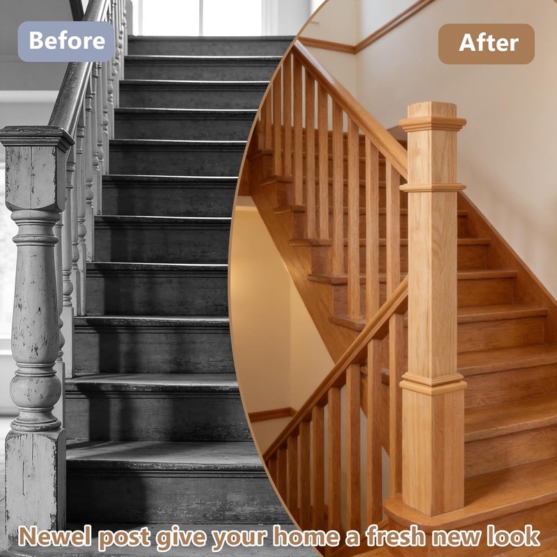 1 Pcs 48 Inch Red Oak Newel Post for Staircase