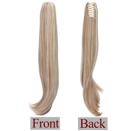 22" Claw On Ponytail Extensions Slightly Wavy Tails Clip In Hairpieces Long Curly Ponytail Synthetic For Women Ladies, Sandy Blonde & Bleach Blonde