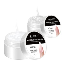 AIJIMEI 4in-1 Nail Extension Builder Gel,2Farben Festes Aufbaugel Für Gelnägel Set Solid Builder Gel 15ml,Nagelfestigungsgel für Nagelverlängerung Nail Art Maniküre (White,Clear)