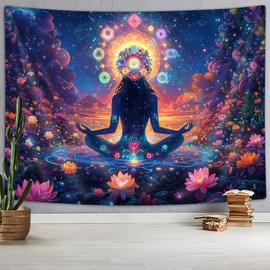 Chakra Tapestry, Seven Chakra Yoga Meditation Tapestry Wall Hanging, Psychedelic Hippie Galaxy Space Lotus Spiritual Tapestry Zen Room Decor Tapestry for Bedroom Living Room, 60X40IN