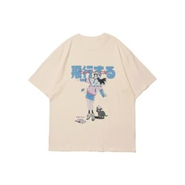 Vamtac Graphic Tees Mens Graphic T-Shirts Japanese Y2k Shirt Vintage Tee Harajuku Shirt Unisex Streetwear Tops Apricot XL