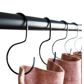 Keyaiira Minimalistic Shower Curtain Hooks, Stainless Steel, Brass, Black meatal, S Hook, Curtain Rings, Jean Hook, Purse, Bag, Closest Hanger - 12pk (Black)