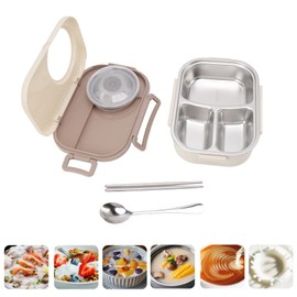 Contenedores de Lonchera, 1450ml Bento Lunch Box Compartimiento de Acero Inoxidable Caja Térmica Bento Contenedores Bento de Doble Capa para Niños Pequeños Adultos (Beige)