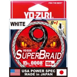 YO-ZURI SUPERBRAID 9 - Floating Braided Fishing LINE, 150 YD, White, 15 LB