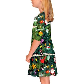 Remimi Girls Christmas Tree Dress Party Xmas 3/4 Sleeve Twirly Skater Dresses Outfits 5-6 Years