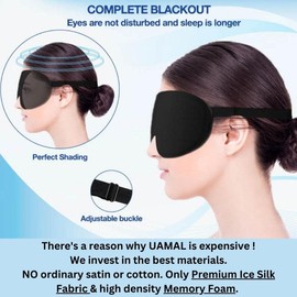 UAMAL 100% Blackout Eye Mask for Sleeping C Sleep Mask - Zero Eye Pressure Blackout Eye Masks C UAMAL Eye Mask, Sleeping Eye Mask with Adjustable Strap, Premium Black Eye Mask or Blindfold