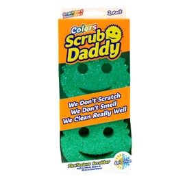 Scrub Daddy Colour Smiley Sponge, Cleaning Sponges, Texture Change, Scratch-Free Washing Sponge for the Kitchen, Odour-Resistant, Pot Sponge, Dishwasher Safe - Pack of 2, Green