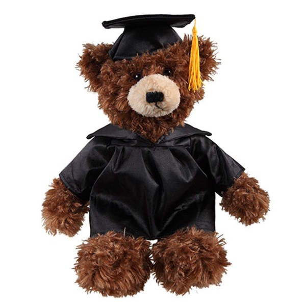 Plushland Chocolate Brandon Custom Plush Stuffed Animal Teddy Bear Toys for Graduation Day, Personalized Text, Name or School Logo on Gown, Best for Any Grad Kids 12 Inch (Chocolate-Black)