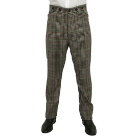 Historical Emporium Men's Wool Blend Glen Plaid Dress Trousers, Victorian Western Work Pants with Suspender Buttons 36 Brown/Black