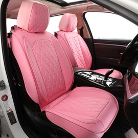 MIROZO Front Seat Covers,2PCS Waterproof Car Seat Covers Faux Leather Automotive Seat Covers Car Seat Protector Vehicle Seat Cover for Sedan, Truck and SUV (2PCS Front, Pink