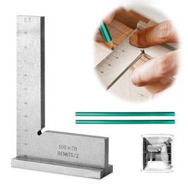 Engineer's Square with Stop 90° Try Square Metal Small 100 x 70 mm Carpenter's Square Thick with Measuring Scale for Precise Work in Metal Construction and Workshop