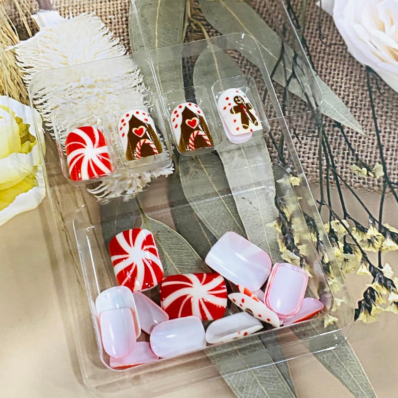 Christmas Press on Square Nails Short Length Glossy Acrylic Square