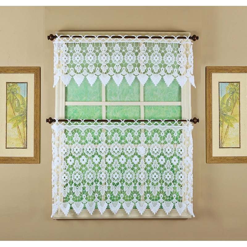 Today's Curtain Medallion Macramé Tier 24",White,35W x 24L