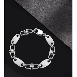 T TAKONE Stainless Steel Plate Chain Set for Men - 60 cm Necklace and Matching Bracelet, Stylish Stirrup Chain in High-Quality Design, Stainless Steel, Gypsum