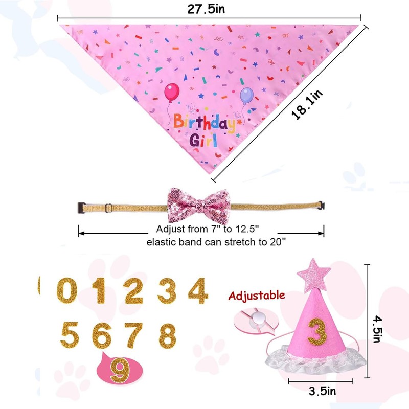 Dog Birthday Bandana Set, Dog Cat Birthday Party Supplies Boy