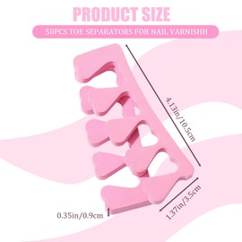 50 Toe Separators for Nail Varnish, Soft Sponge Toe Dividers for Pedicure, Nail Art Toe Isolator, Pink Toe Separators for Home and Salon Use