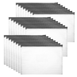 24 pcs Mesh Zipper Pouch Puzzle Storage Bags Large File Bags Black Reusable Zipper Pouches for Organizing, Classroom Board Game Organization (A3 17x12 Inches)