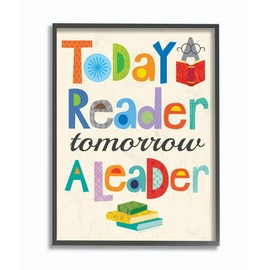 Stupell Industries Today a Reader Tomorrow a Leader Black Framed Wall Art, 16 x 20, Design by Artist Ellen Crimi-Trent