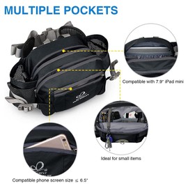 WATERFLY Waist Bag Fanny Pack with Water Bottle Holder Hiking Waist Pack for Men Women Traveling Walking Camping Waist Pouch