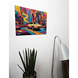 The Plum Penguin Electric Skateboard Pop Art Wall Decor - Twin A4 MDF Wood Panels Canvas Alternative 40 x 30cm