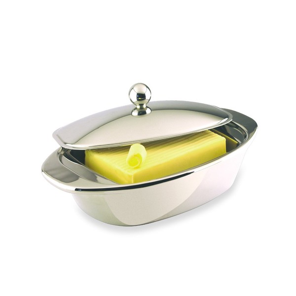 Grunwerg Double Wall 18/10 Stainless Steel Bellux Butter Dish, Gift Boxed