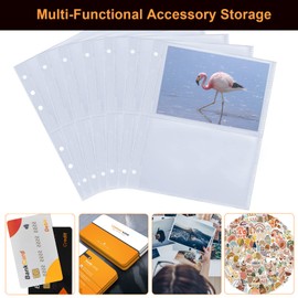 90 Pcs Photo Pockets for 6 Ring Binder Albums, A5 Size Cash Envelopes Budget Binder Pockets, 6 Holes Budget Bag, Plastic Notebooks Binder Pouch Folders for Photocard Photos Cards