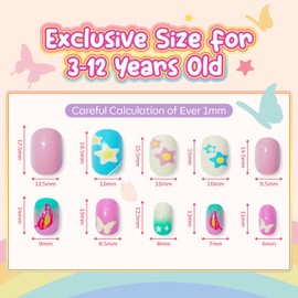 Modelones 144Pcs 6 Pack Press on Nails for Kids Children Acrylic Fake Nails Pre-glue Full Cover Glitter Gradient Color Starts Unicorn Butterfly Short False Nail Art Kits Sets Gifts for Kids Girls