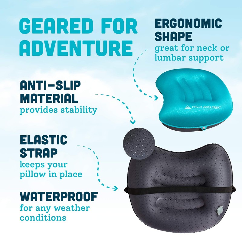 Pitch and Trek Ultralight Inflatable Travel Camping Pillow Blue
