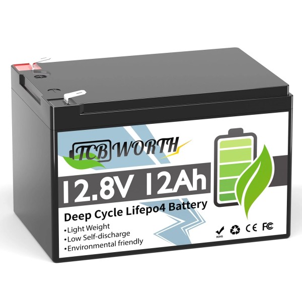 TCBWORTH 12V Lithium Battery 12Ah, Deep Cycle Mini LiFePO4 Battery,