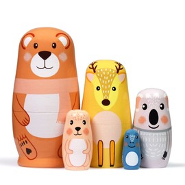 HYCLES Russian Matryoshka for Children Pack of 5 - Animals Dogs Matryoshka Wooden Toy from 3 Years Gift Bear